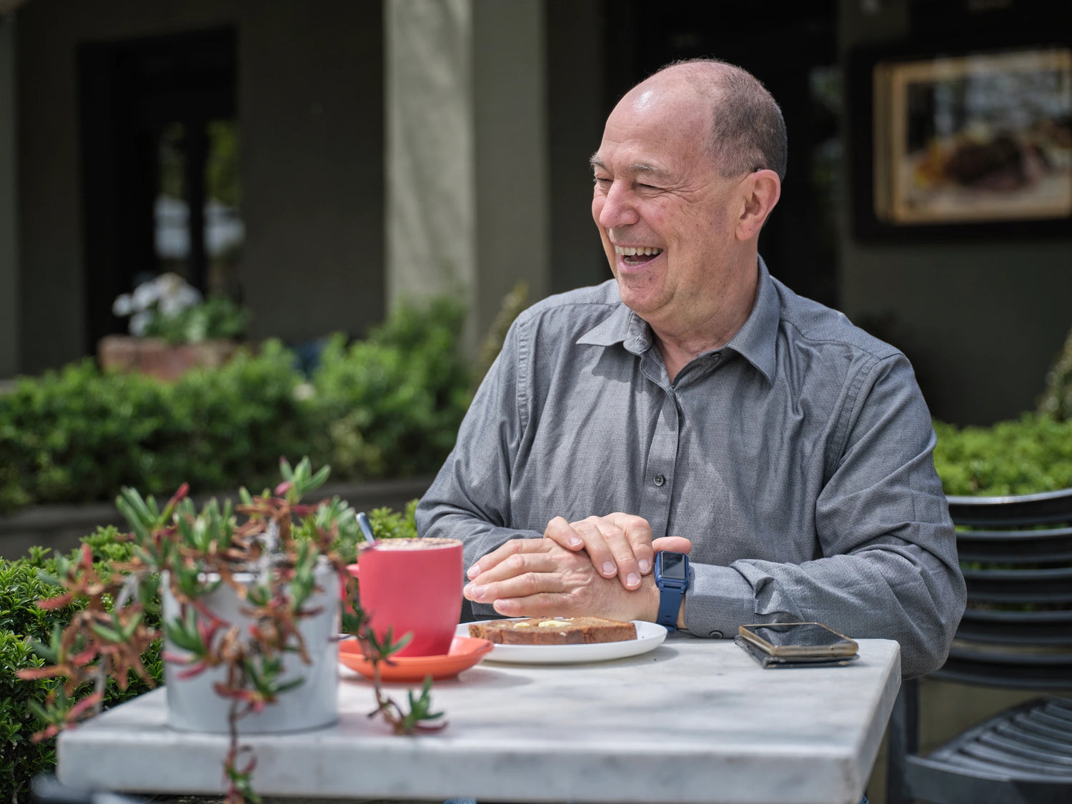 An old man laughing